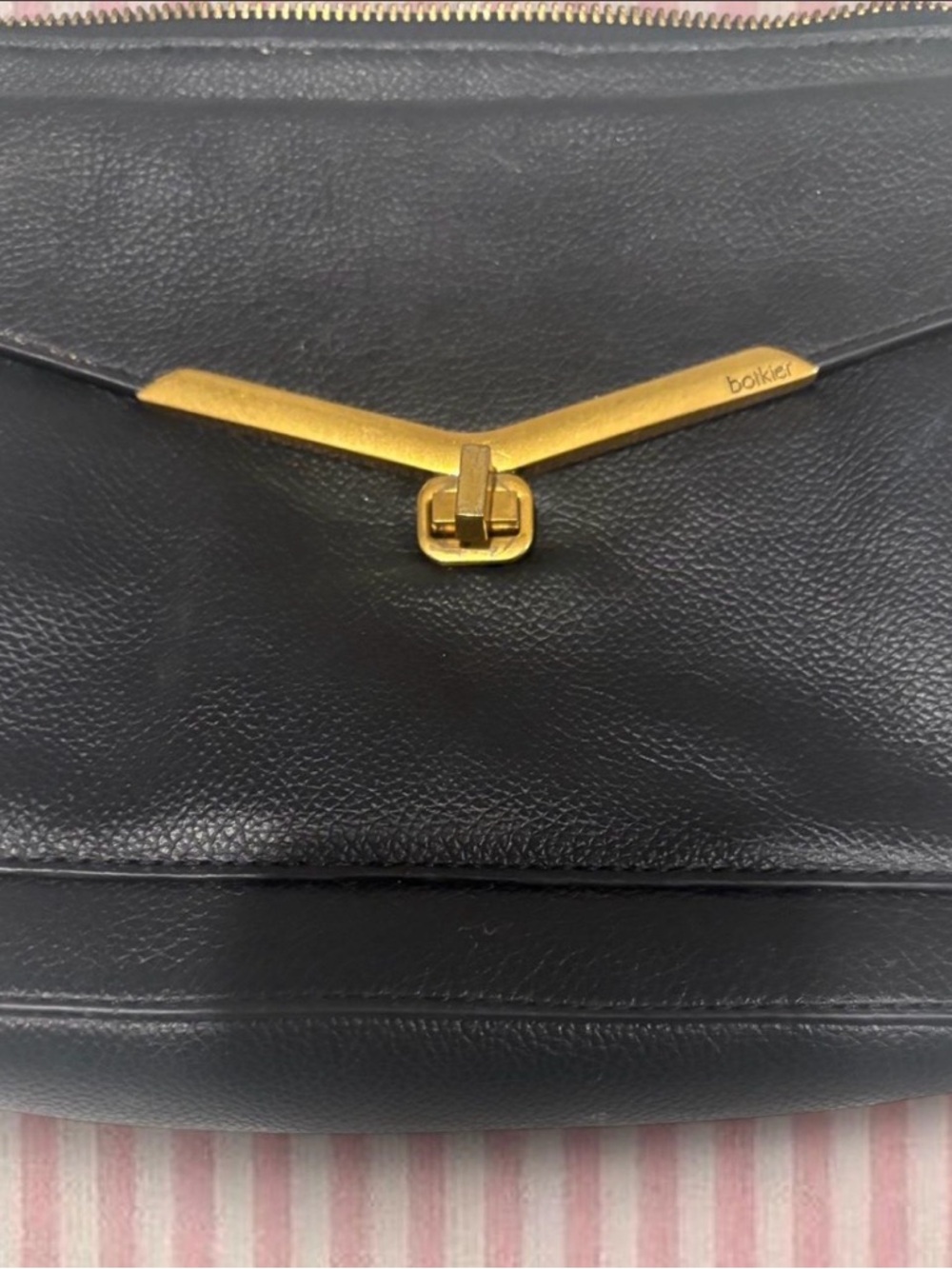Botkier Black Leather Crossbody with Gold V-Bar Accent - Picture 2 of 4